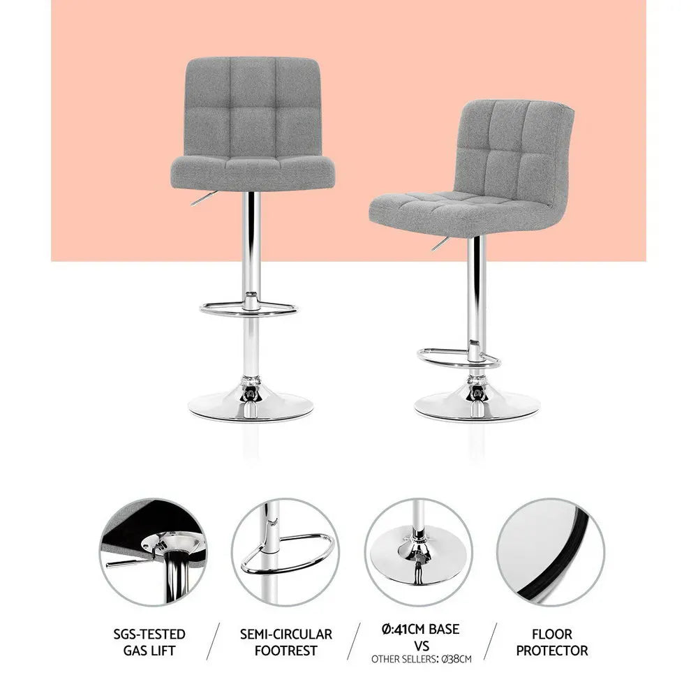 Artiss 2x Bar Stools Kitchen Dining Chairs Counter Stool Gas Lift Fabric Grey - Image 4