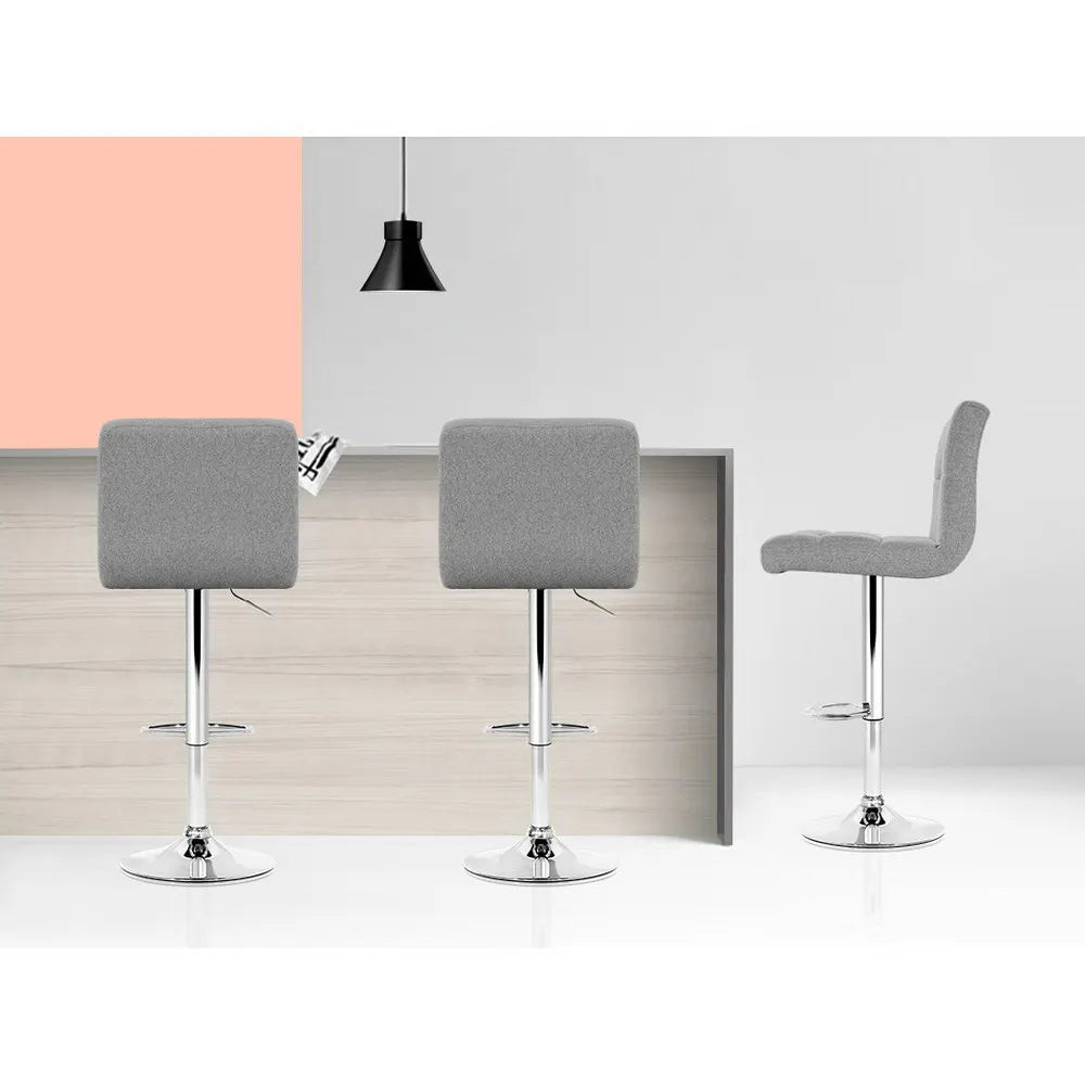 Artiss 2x Bar Stools Kitchen Dining Chairs Counter Stool Gas Lift Fabric Grey - Image 5