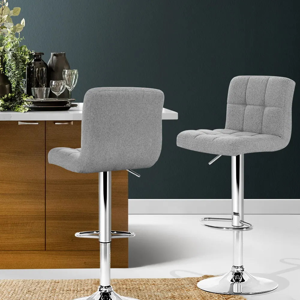 Artiss 2x Bar Stools Kitchen Dining Chairs Counter Stool Gas Lift Fabric Grey - Image 7