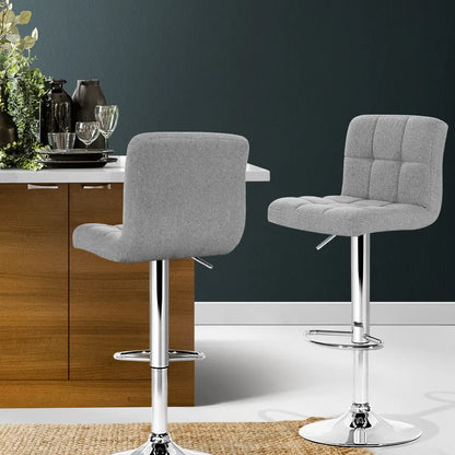 Artiss 2x Bar Stools Kitchen Dining Chairs Counter Stool Gas Lift Fabric Grey - Image 7