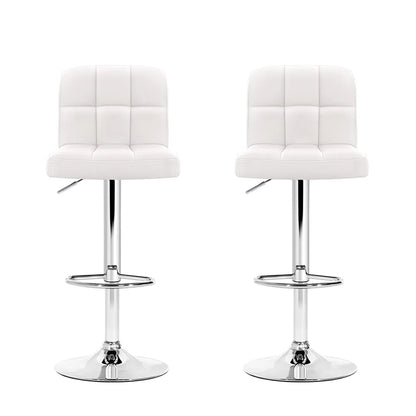 Artiss 2x Bar Stools Leather Gas Lift White - Image 3