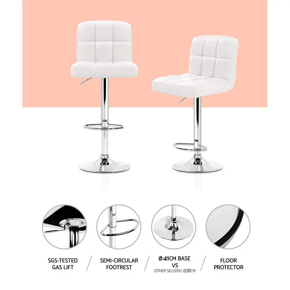 Artiss 2x Bar Stools Leather Gas Lift White - Image 4