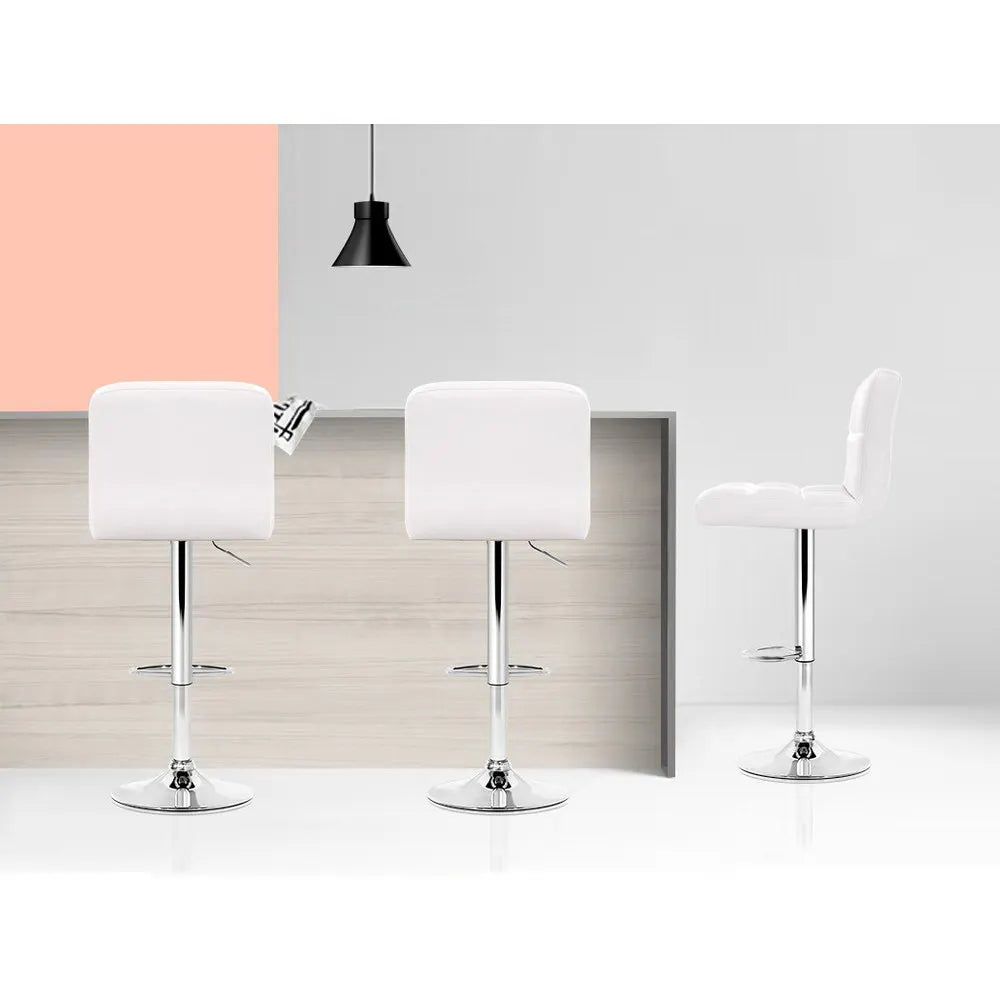 Artiss 2x Bar Stools Leather Gas Lift White - Image 5