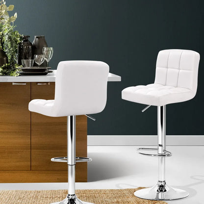 Artiss 2x Bar Stools Leather Gas Lift White - Image 7