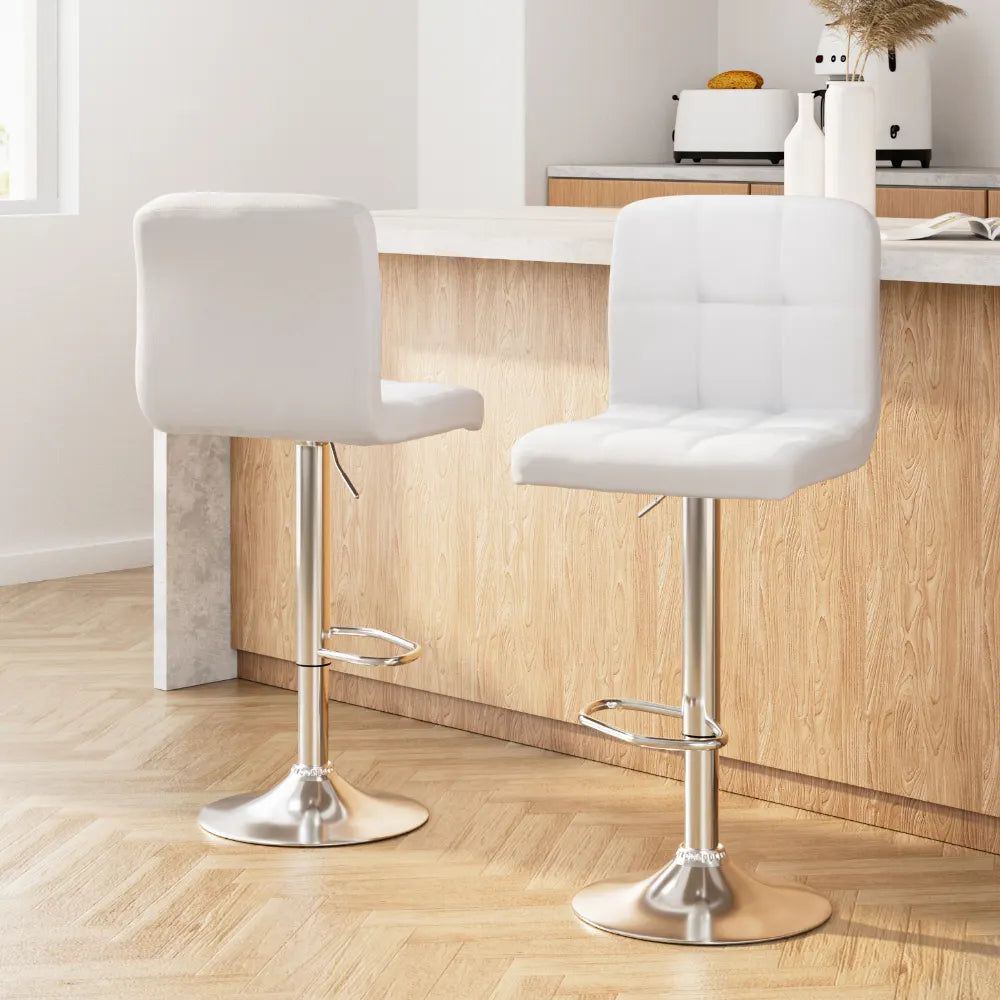 Artiss 2x Bar Stools Leather Gas Lift White - Image 8