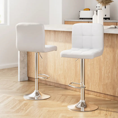 Artiss 2x Bar Stools Leather Gas Lift White - Image 8