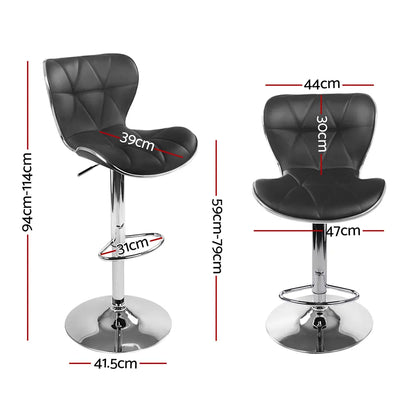 Artiss 2x Bar Stools Gas Lift Leather Seat Black - Image 2