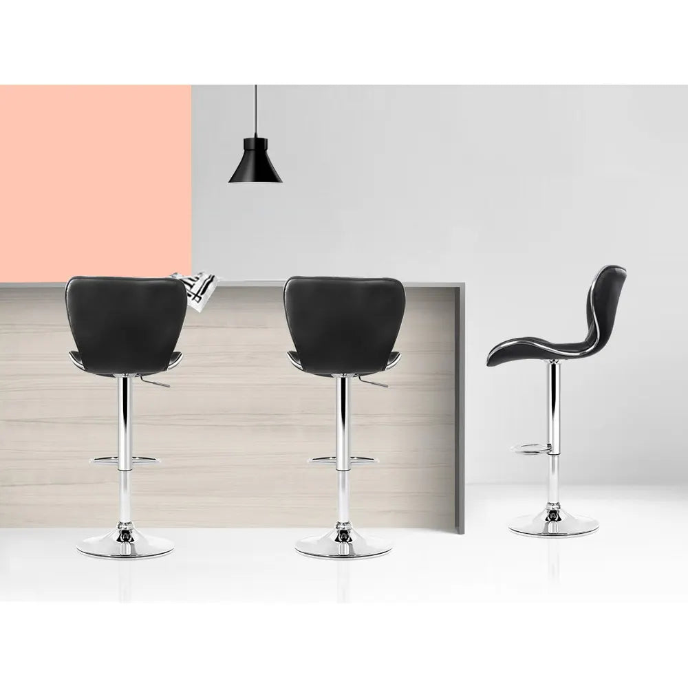 Artiss 2x Bar Stools Gas Lift Leather Seat Black - Image 4