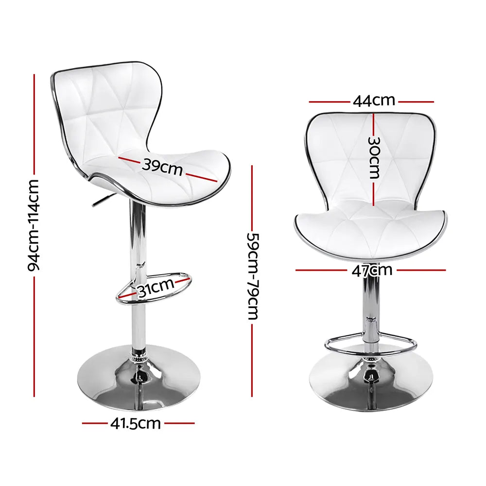 Artiss 2x Bar Stools Gas Lift Leather Seat White - Image 2