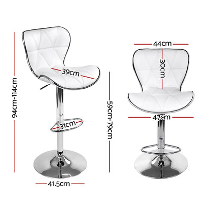 Artiss 2x Bar Stools Gas Lift Leather Seat White - Image 2