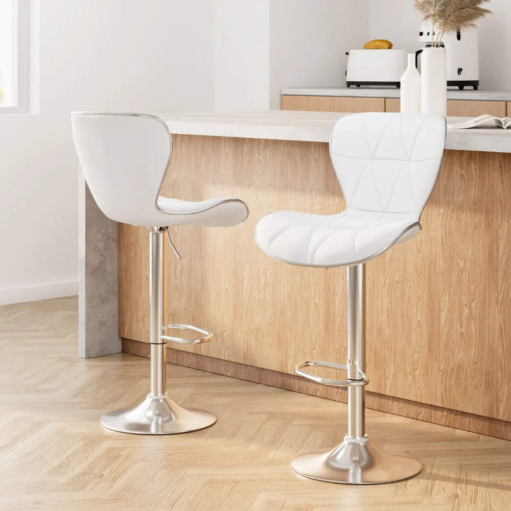 Artiss 2x Bar Stools Gas Lift Leather Seat White - Image 8