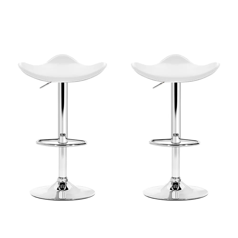 Artiss 2x Bar Stools Leather Gas Lift Chair White - Image 3