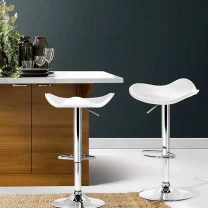 Artiss 2x Bar Stools Leather Gas Lift Chair White - Image 7