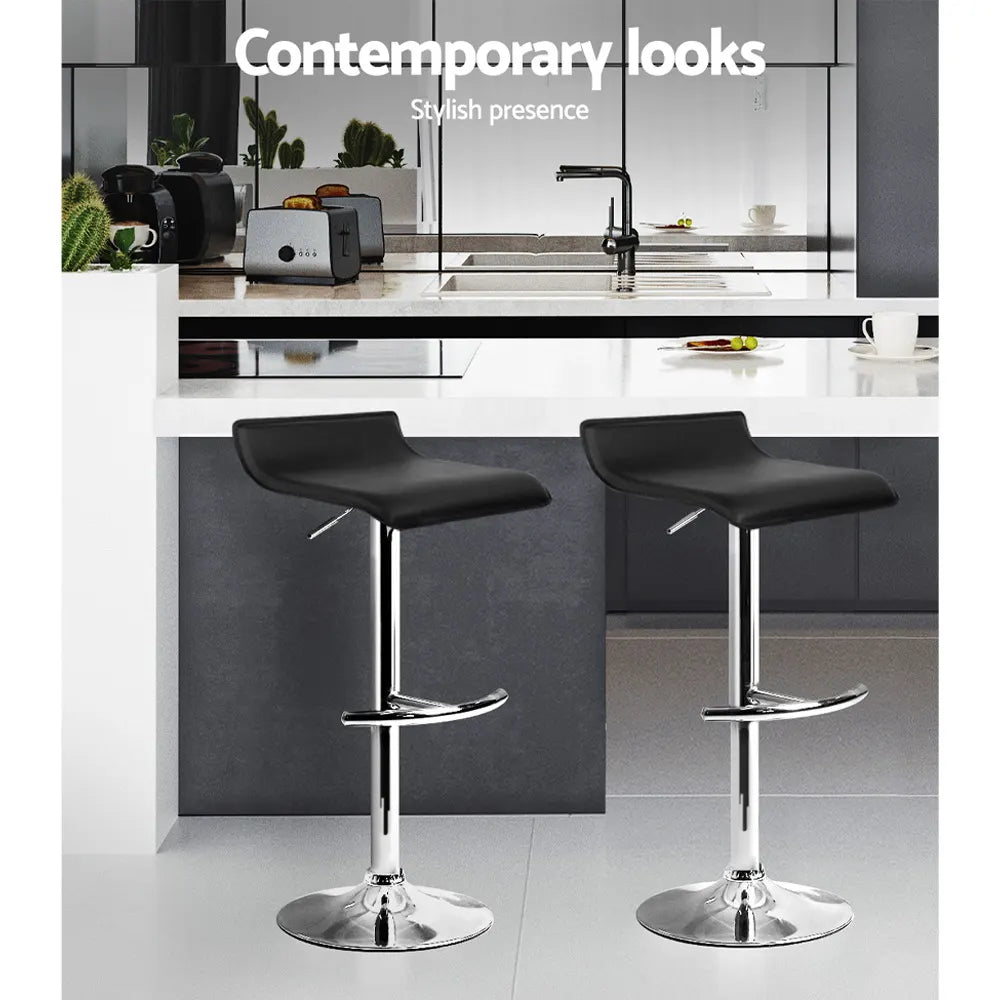 Artiss 2x Bar Stools Adjustable Gas Lift Chairs Black - Image 4