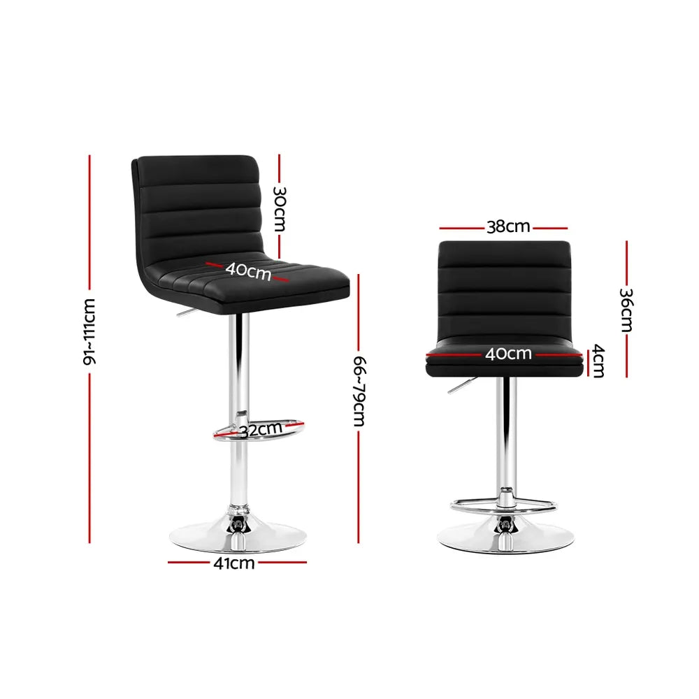 Artiss 2x Bar Stools Padded Leather Gas Lift Black - Image 2