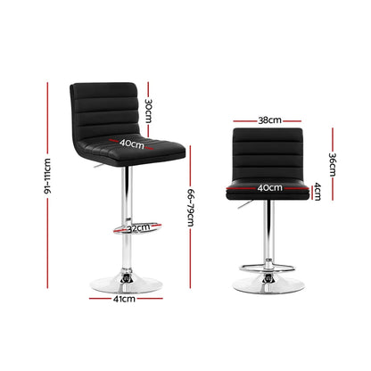 Artiss 2x Bar Stools Padded Leather Gas Lift Black - Image 2