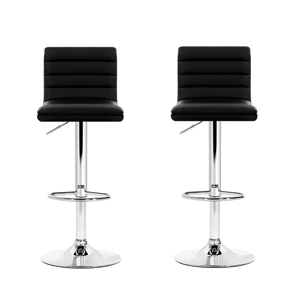 Artiss 2x Bar Stools Padded Leather Gas Lift Black - Image 3