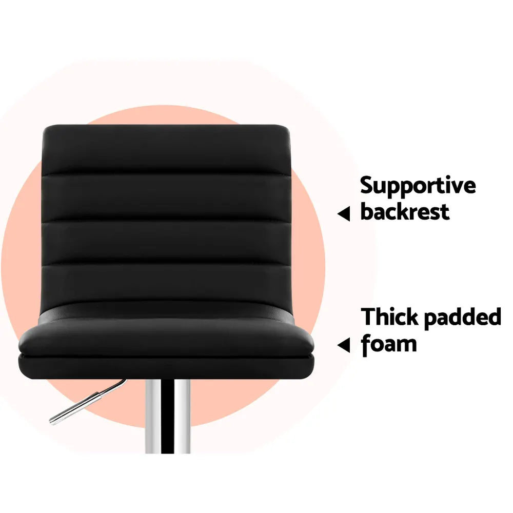 Artiss 2x Bar Stools Padded Leather Gas Lift Black - Image 4
