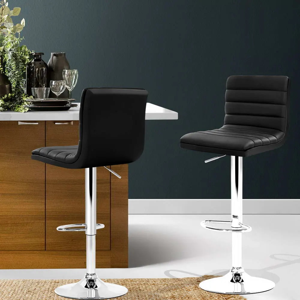 Artiss 2x Bar Stools Padded Leather Gas Lift Black - Image 7
