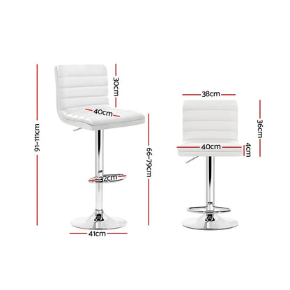 Artiss 2x Bar Stools Padded Leather Gas Lift White - Image 2