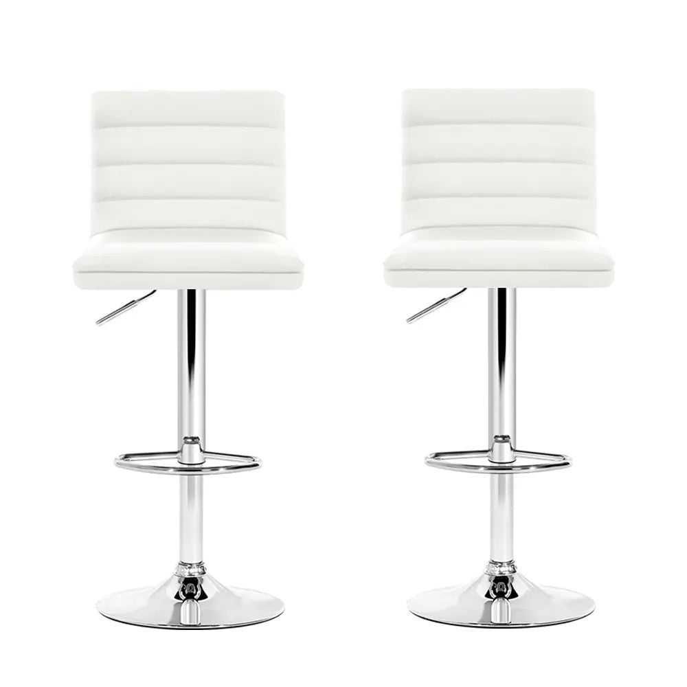 Artiss 2x Bar Stools Padded Leather Gas Lift White - Image 3