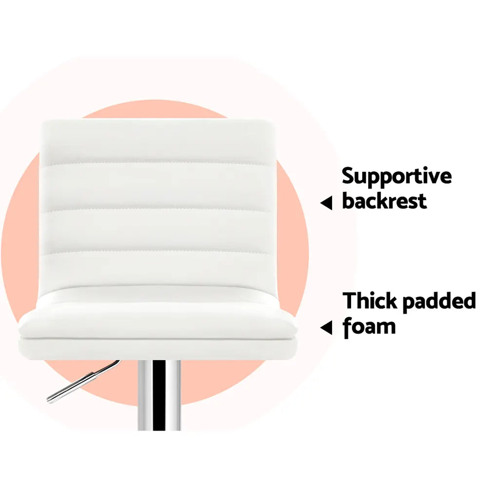 Artiss 2x Bar Stools Padded Leather Gas Lift White - Image 4