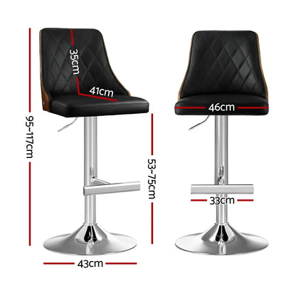 Artiss Bar Stool Bentwood Swivel Adjustable Kitchen Counter Stool Leather Black - Image 2