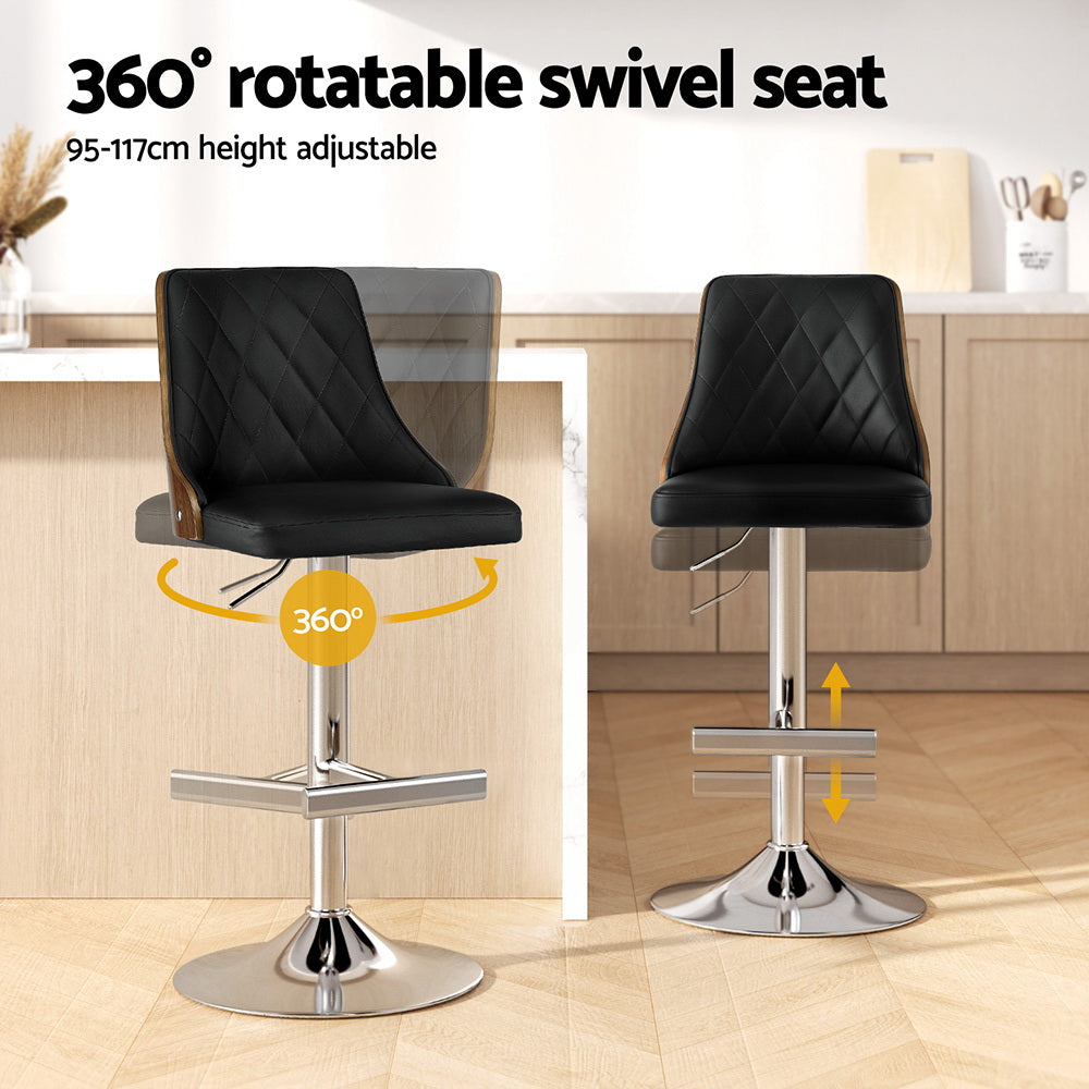 Artiss Bar Stool Bentwood Swivel Adjustable Kitchen Counter Stool Leather Black - Image 4