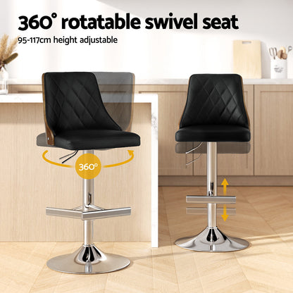 Artiss Bar Stool Bentwood Swivel Adjustable Kitchen Counter Stool Leather Black - Image 4