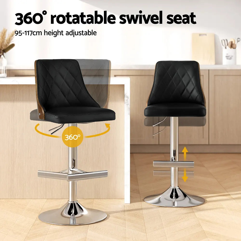 Artiss Bar Stool Bentwood Swivel Adjustable Kitchen Counter Stool Leather Black - Image 4