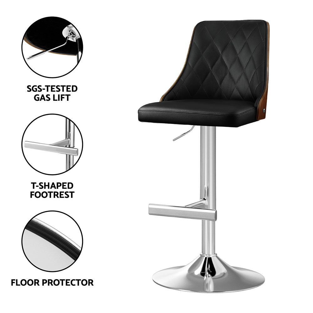 Artiss Bar Stool Bentwood Swivel Adjustable Kitchen Counter Stool Leather Black - Image 6