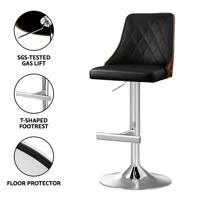 Artiss Bar Stool Bentwood Swivel Adjustable Kitchen Counter Stool Leather Black - Image 6