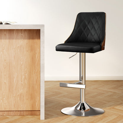 Artiss Bar Stool Bentwood Swivel Adjustable Kitchen Counter Stool Leather Black - Image 7