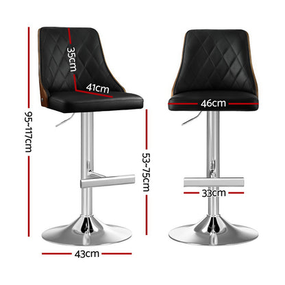 Artiss 2X Bar Stool Wood Swivel Adjustable Kitchen Counter Stool Leather Black - Image 2