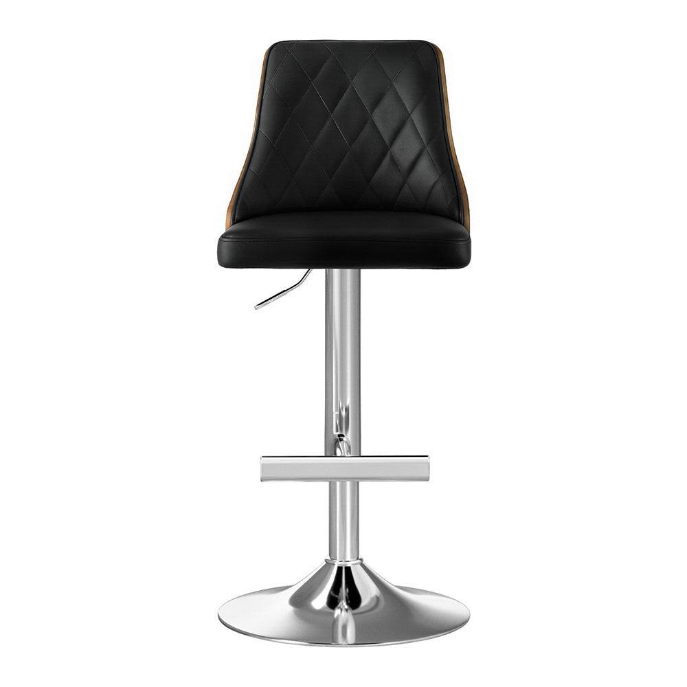 Artiss 2X Bar Stool Wood Swivel Adjustable Kitchen Counter Stool Leather Black - Image 3
