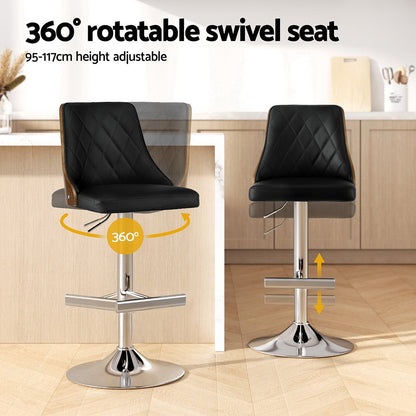 Artiss 2X Bar Stool Wood Swivel Adjustable Kitchen Counter Stool Leather Black - Image 4