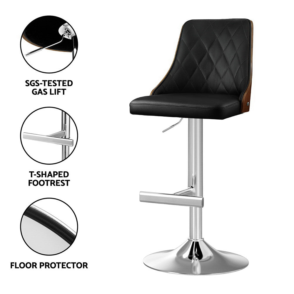 Artiss 2X Bar Stool Wood Swivel Adjustable Kitchen Counter Stool Leather Black - Image 6