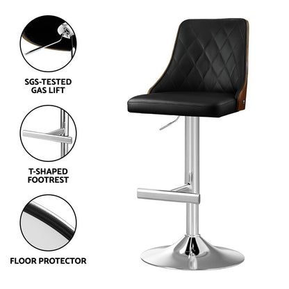 Artiss 2X Bar Stool Wood Swivel Adjustable Kitchen Counter Stool Leather Black - Image 6