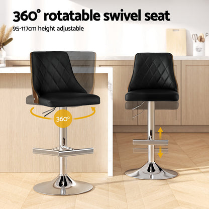 Artiss 4X Bar Stool Wood Swivel Adjustable Kitchen Counter Stool Leather Black - Image 4