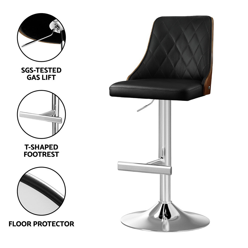 Artiss 4X Bar Stool Wood Swivel Adjustable Kitchen Counter Stool Leather Black - Image 6