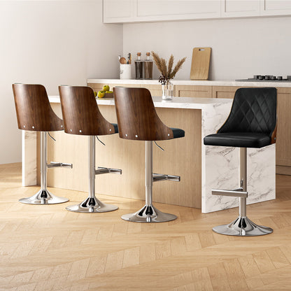 Artiss 4X Bar Stool Wood Swivel Adjustable Kitchen Counter Stool Leather Black - Image 7