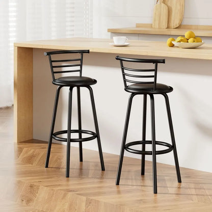 Artiss 2x Bar Stools Swivel Leather Padded Metal - Image 9