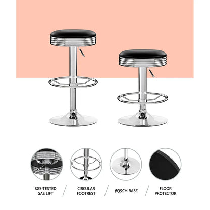 Artiss Set of 2 Backless PU Leather Bar Stools - Black and Chrome - Image 5