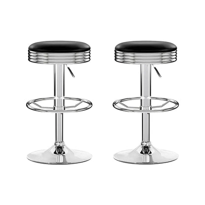 Artiss Set of 2 Backless PU Leather Bar Stools - Black and Chrome - Image 7