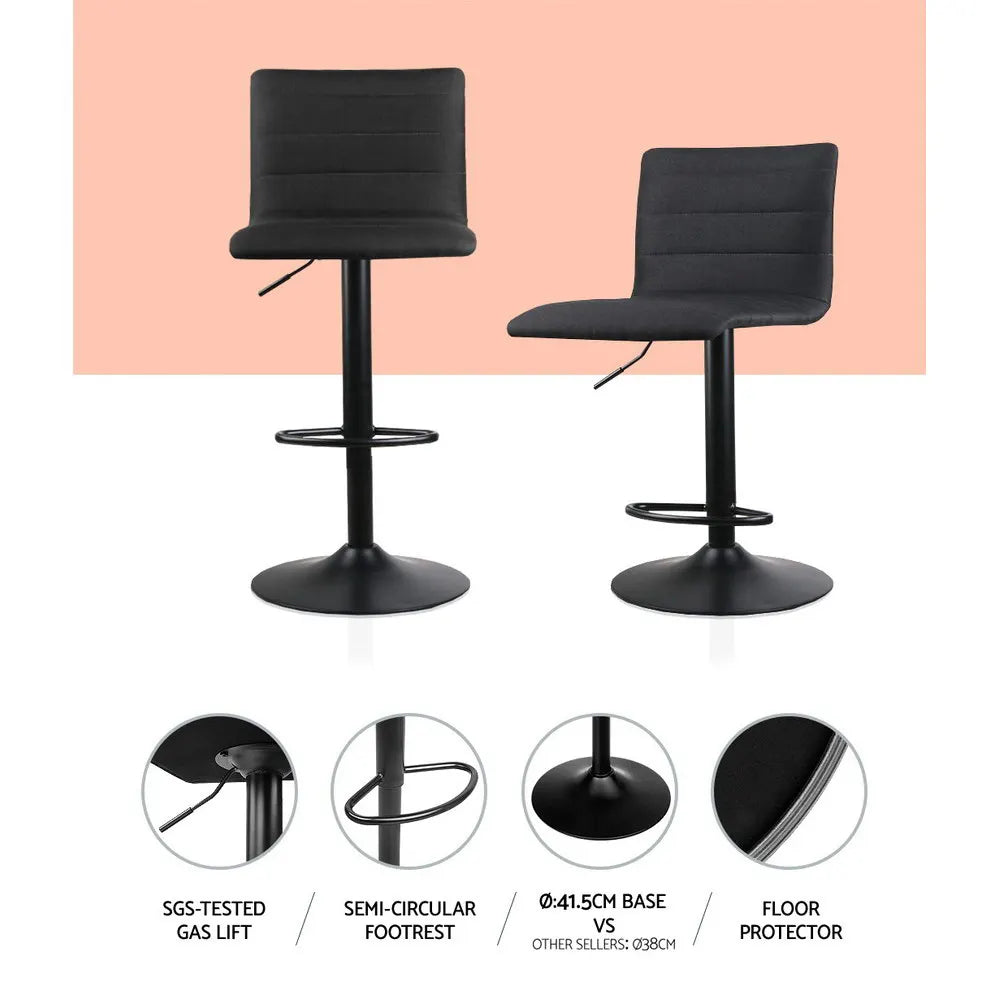 Artiss 2x Bar Stools Gas Lift Linen Fabric Black - Image 4