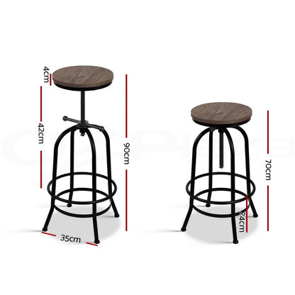 Artiss 3x Bar Stool Backless Swivel Counter Barstools 70-90cm Seat Height Adjustable Industrial - Image 2