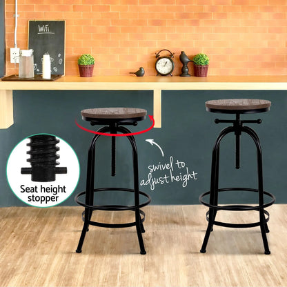 Artiss 3x Bar Stool Backless Swivel Counter Barstools 70-90cm Seat Height Adjustable Industrial - Image 7
