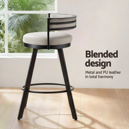 Artiss Bar Stool Swivel Kitchen Chair Metal PU Leather Counter Beige - Image 4