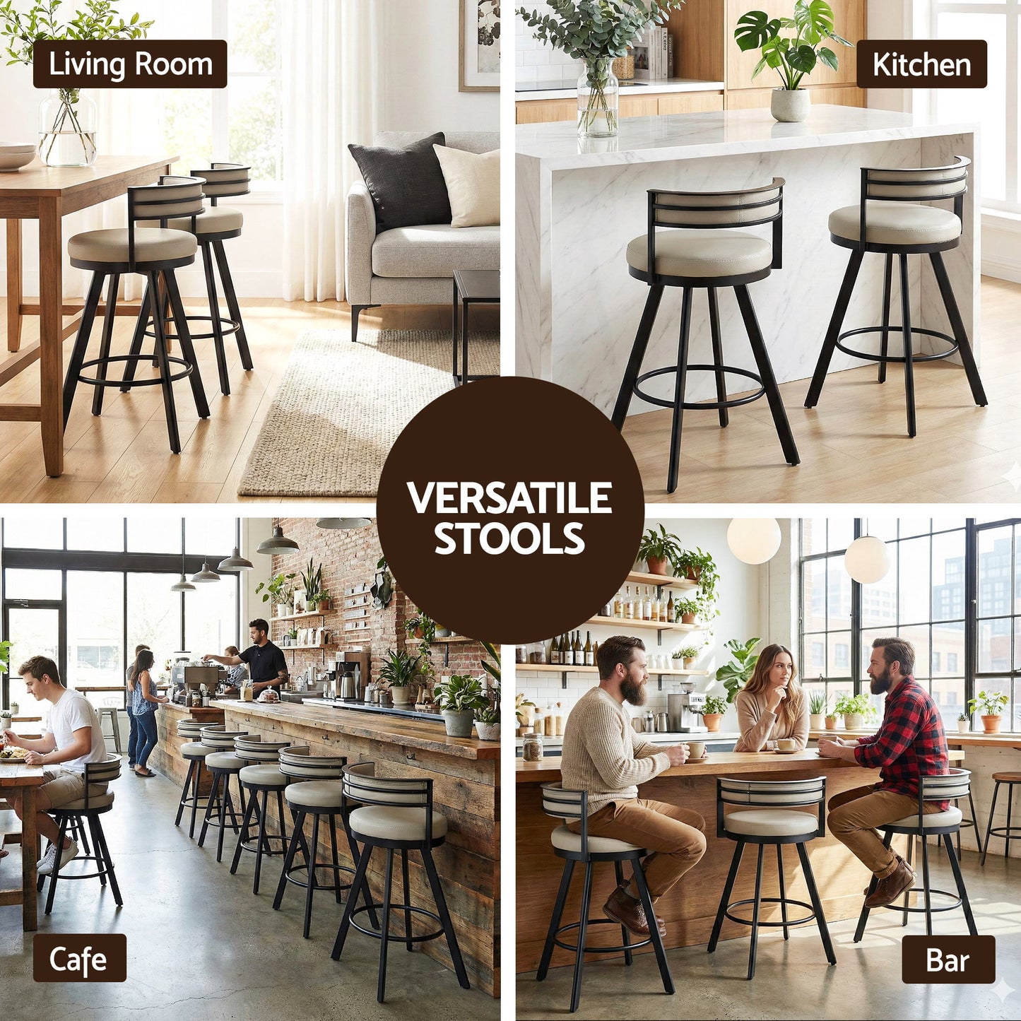 Artiss Bar Stool Swivel Kitchen Chair Metal PU Leather Counter Beige - Image 5