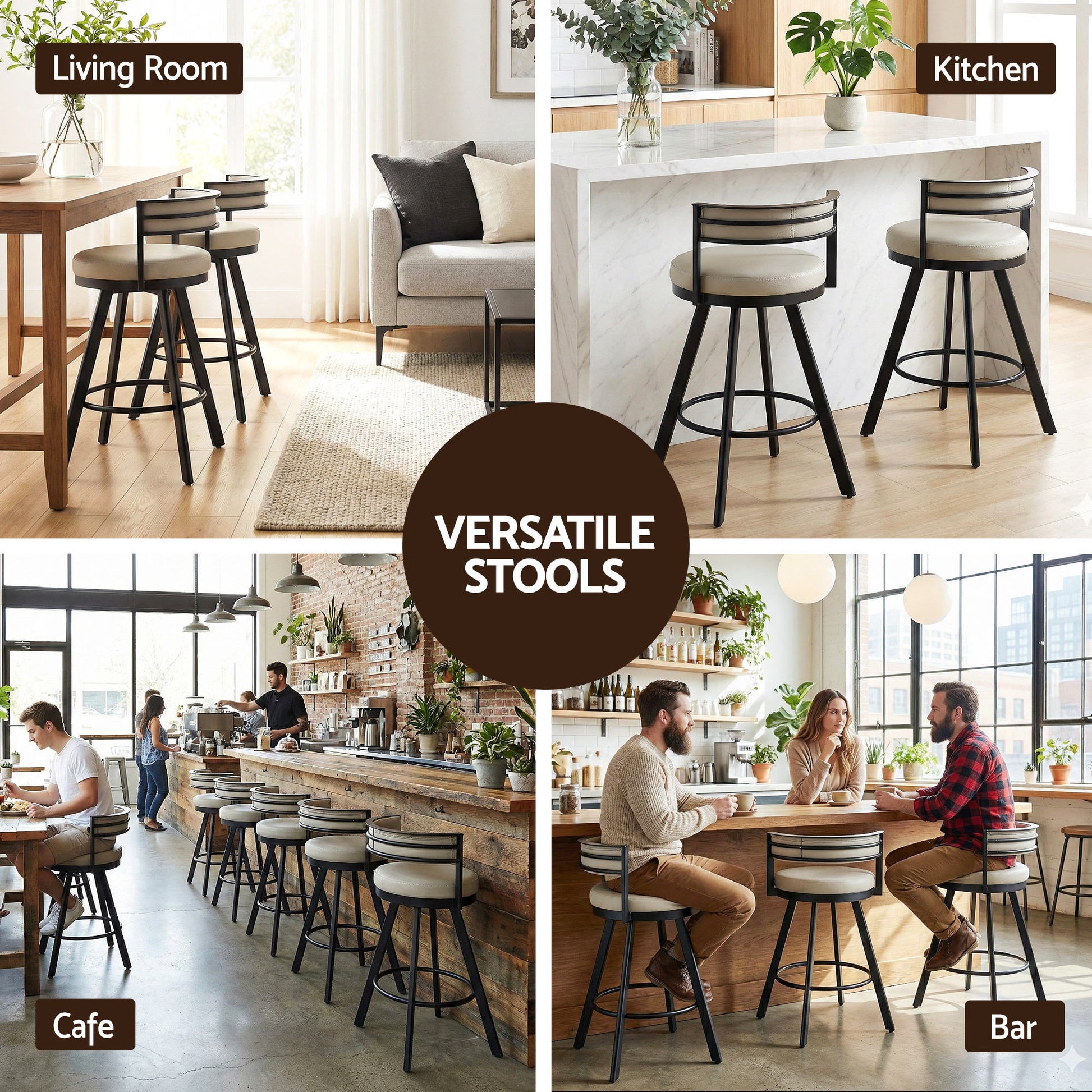Artiss Bar Stool Swivel Kitchen Chair Metal PU Leather Counter Beige - Image 5